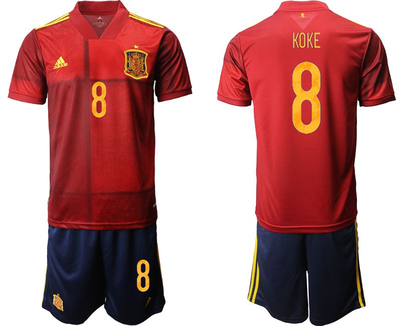 Men 2020-2021 European Cup Spain home red #8 Adidas Soccer Jersey->portugal jersey->Soccer Country Jersey